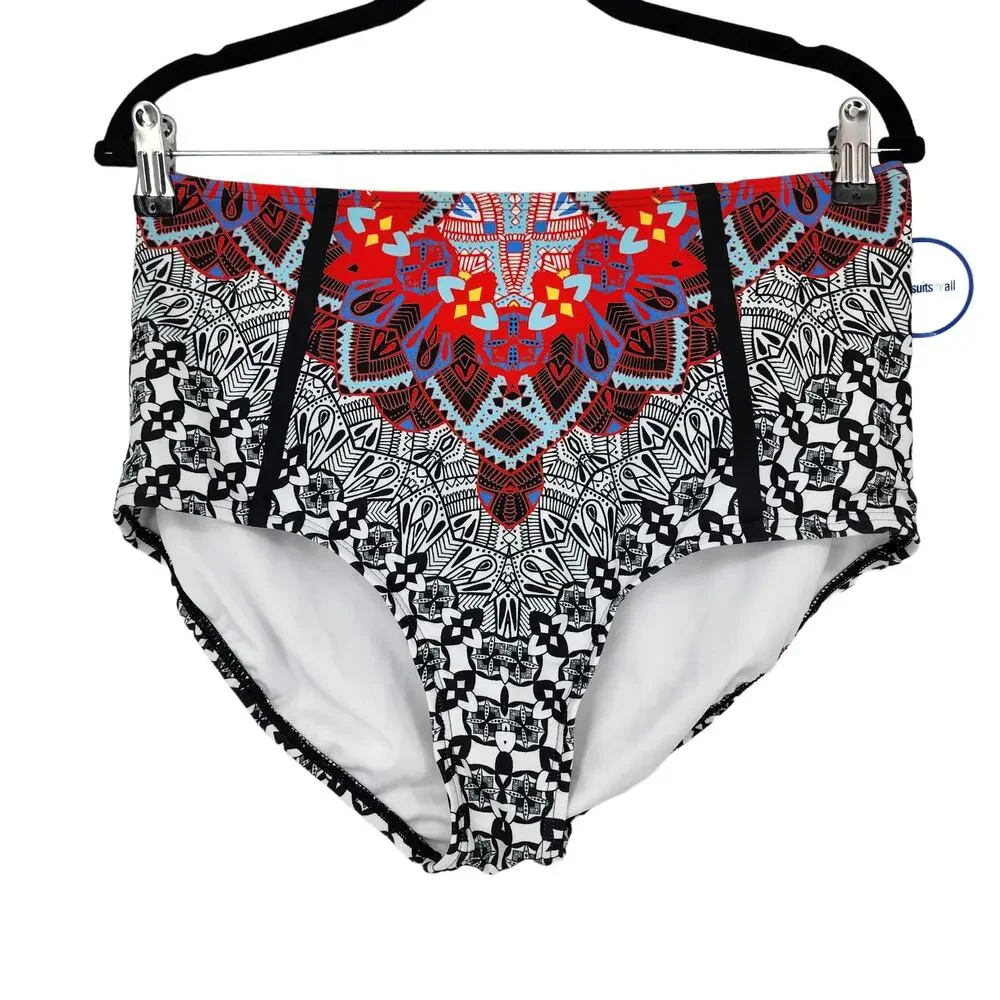 Swimsuits For All Full Coverage High Waist Bandana Print Bikini Bottoms Size 16